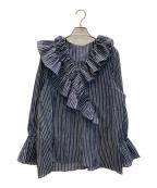 journal standard L'essageジャーナルスタンダード レサージュ）の古着「ラッフルワッシャープリーツブラウス」｜ネイビー