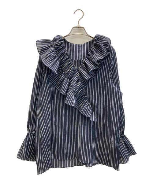 journal standard L'essage（ジャーナルスタンダード レサージュ）journal standard L'essage (ジャーナルスタンダード レサージュ) ラッフルワッシャープリーツブラウス ネイビー サイズ:表記なしの古着・服飾アイテム