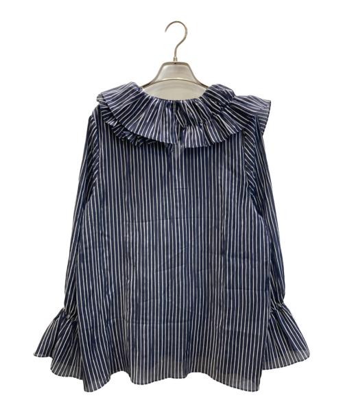 journal standard L'essage（ジャーナルスタンダード レサージュ）journal standard L'essage (ジャーナルスタンダード レサージュ) ラッフルワッシャープリーツブラウス ネイビー サイズ:表記なしの古着・服飾アイテム