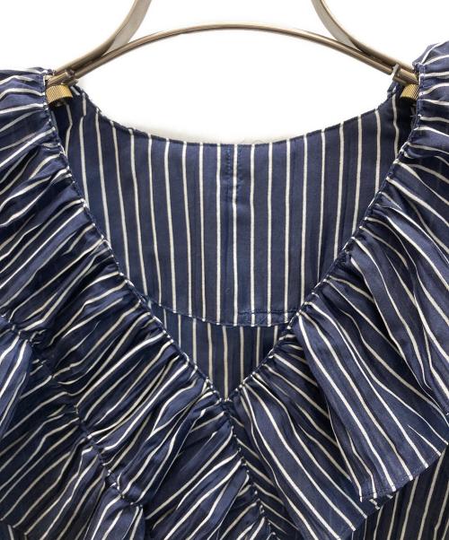 journal standard L'essage（ジャーナルスタンダード レサージュ）journal standard L'essage (ジャーナルスタンダード レサージュ) ラッフルワッシャープリーツブラウス ネイビー サイズ:表記なしの古着・服飾アイテム