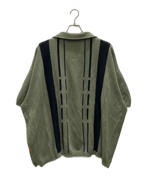 TIGHTBOOTH PRODUCTION（タイトブースプロダクション）TIGHTBOOTH PRODUCTION (タイトブースプロダクション) STRIPE KNIT OPEN POLO / ストライプ ニット オープン ポロ グリーン サイズ:SIZE Lの古着・服飾アイテム