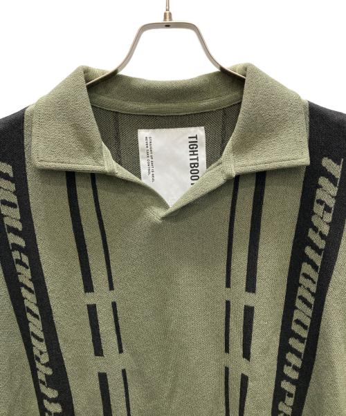 TIGHTBOOTH PRODUCTION（タイトブースプロダクション）TIGHTBOOTH PRODUCTION (タイトブースプロダクション) STRIPE KNIT OPEN POLO / ストライプ ニット オープン ポロ グリーン サイズ:SIZE Lの古着・服飾アイテム