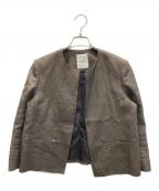 ebureエブール）の古着「リネンノーカラージャケット」｜ブラウン