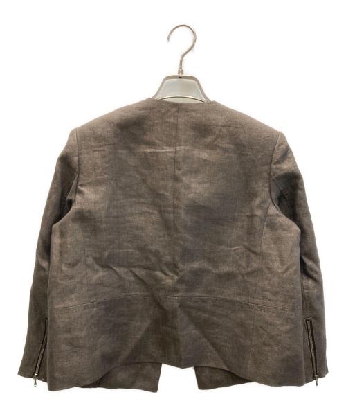 ebure（エブール）ebure (エブール) リネンノーカラージャケット ブラウン サイズ:36の古着・服飾アイテム
