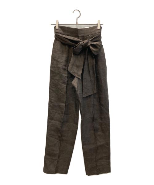 ebure（エブール）EBURE (エブール) リネンベルテッドタックパンツ ブラウン サイズ:36の古着・服飾アイテム