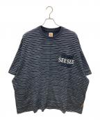 SEESEEシーシー）の古着「SUPER BIG FLAT SS BOADER POCKET ボーダーポケットTシャツ」｜ネイビー