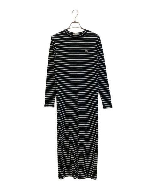 LACOSTE（ラコステ）LACOSTE (ラコステ) コットンリブニットドレス（cotton rib knit dress） ブラック×ホワイト サイズ:Mの古着・服飾アイテム