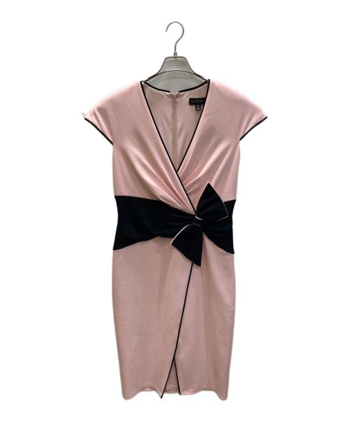 TADASHI SHOJI（タダシ ショージ）TADASHI SHOJI (タダシ ショージ) Arisu Obi-Inspired Dress ウエストリボン フレンチスリーブ ワンピース ピンク サイズ:Mの古着・服飾アイテム