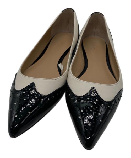 LAUREN RALPH LAUREN（ローレンラルフローレン）LAUREN RALPH LAUREN (ローレンラルフローレン) ウイングチップ フラットパンプス ベージュ×ブラック サイズ:SIZE 6Bの古着・服飾アイテム