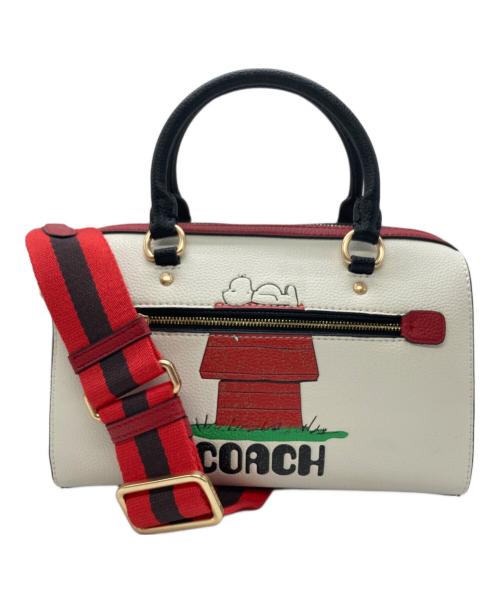 COACH（コーチ）COACH (コーチ) PEANUTS (ピーナッツ) ローアン サッチェル 2WAY ボストンバッグ ホワイト×レッドの古着・服飾アイテム
