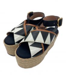 MARNI（マルニ）の古着「レザー トライバル ジオメトリック ウエッジソール クロスサンダル」｜ブラック×ベージュ