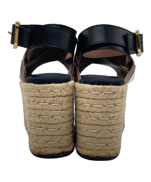 MARNI（マルニ）MARNI (マルニ) レザー トライバル ジオメトリック ウエッジソール クロスサンダル ブラック×ベージュ サイズ:サイズ詳細参照の古着・服飾アイテム