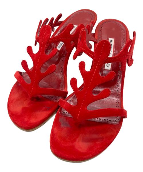 Manolo Blahnik（マノロブラニク）Manolo Blahnik (マノロブラニク) Hidrag 50 red suede sandals /  レッド サイズ:SIZE 38の古着・服飾アイテム