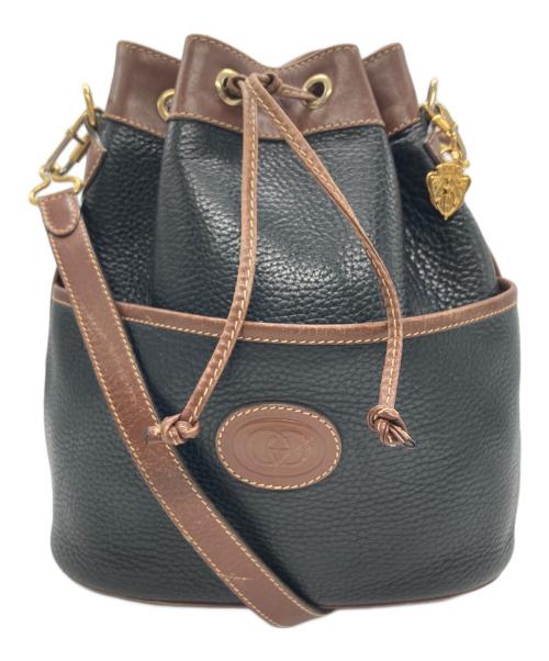 GUCCI（グッチ）GUCCI (グッチ) 巾着ショルダーバッグ ブラック×ブラウンの古着・服飾アイテム