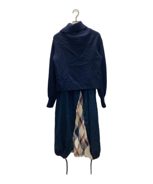 BLUE LABEL CRESTBRIDGE（ブルーレーベルクレストブリッジ）BLUE LABEL CRESTBRIDGE (ブルーレーベルクレストブリッジ) ドッキングニットワンピース ネイビー サイズ:Mの古着・服飾アイテム