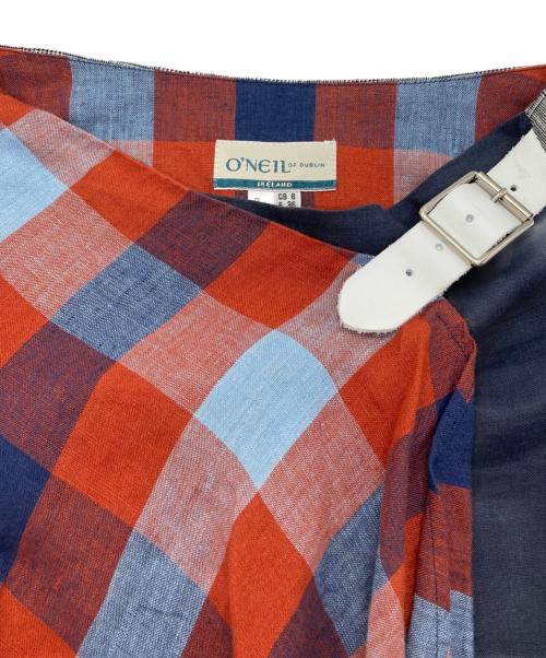 O'NEIL OF DUBLIN（オニールオブダブリン）O'NEIL OF DUBLIN (オニールオブダブリン) ープリーツアシンメトリックパッチワークスカート レッド×ネイビー サイズ:M（US6）の古着・服飾アイテム