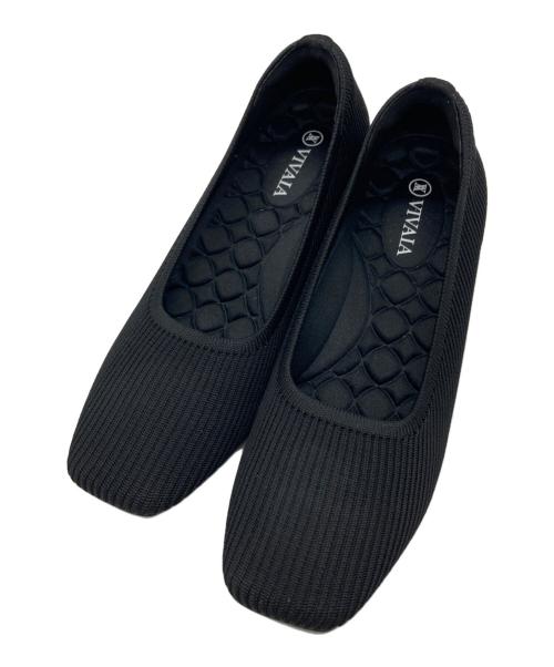 VIVAIA（ビバイア）VIVAIA (ビバイア) スクエアトゥ ニット ヒールパンプス ブラック サイズ:SIZE 36.5の古着・服飾アイテム