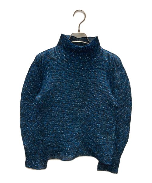 me ISSEY MIYAKE（ミーイッセイ ミヤケ）me ISSEY MIYAKE (ミーイッセイ ミヤケ) タートルプリーツカットソー ブルー×ブラック サイズ:FREEの古着・服飾アイテム
