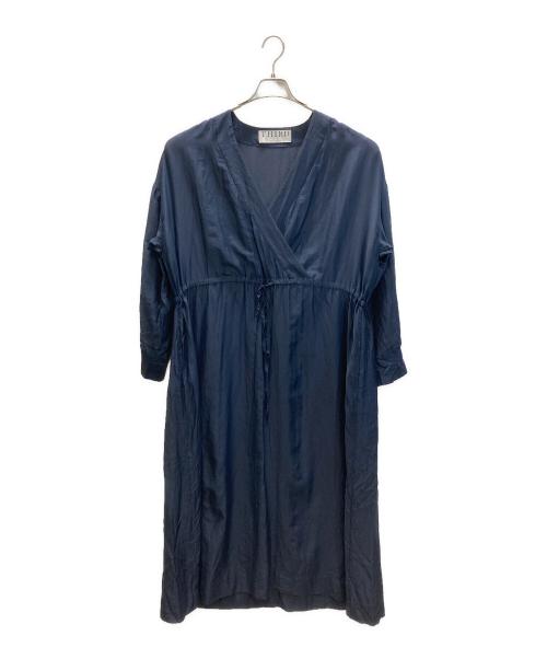 THIRD MAGAZINE（サードマガジン）THIRD MAGAZINE (サードマガジン) シルク混カシュクールシアーワンピース ネイビー サイズ:表記無しの古着・服飾アイテム