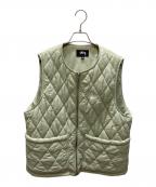 stussyステューシー）の古着「DIAMOND QUILTED VEST ダイアモンド キルティングベスト」｜グリーン