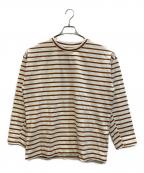 journal standard luxeジャーナルスタンダード ラックス）の古着「ボーダークルーネックプルオーバー」｜ベージュ×ブラウン