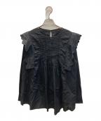 Spick and Spanスピックアンドスパン）の古着「エンブロイダリーレースピンタックブラウス」｜ブラック