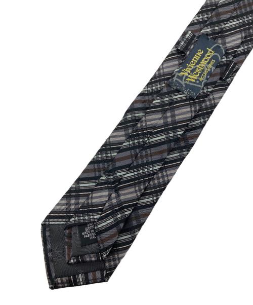 Vivienne Westwood（ヴィヴィアンウエストウッド）Vivienne Westwood (ヴィヴィアンウエストウッド) オーブ刺繍チェックネクタイ グレー サイズ:表記無しの古着・服飾アイテム
