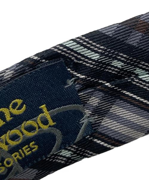 Vivienne Westwood（ヴィヴィアンウエストウッド）Vivienne Westwood (ヴィヴィアンウエストウッド) オーブ刺繍チェックネクタイ グレー サイズ:表記無しの古着・服飾アイテム