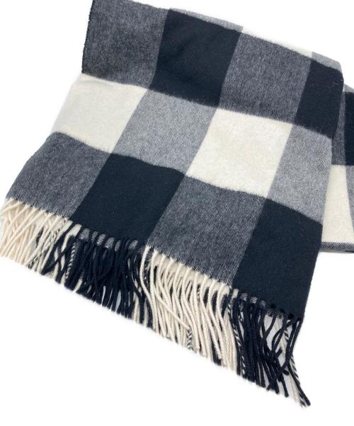 JOHNSTONS OF ELGIN（ジョンストンズオブエルガン）JOHNSTONS OF ELGIN (ジョンストンズオブエルガン) 大判チェックカシミヤストール ブラック×ホワイトの古着・服飾アイテム
