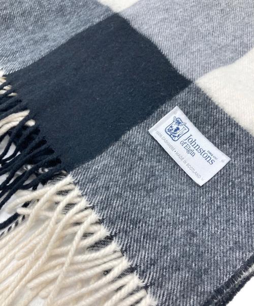 JOHNSTONS OF ELGIN（ジョンストンズオブエルガン）JOHNSTONS OF ELGIN (ジョンストンズオブエルガン) 大判チェックカシミヤストール ブラック×ホワイトの古着・服飾アイテム