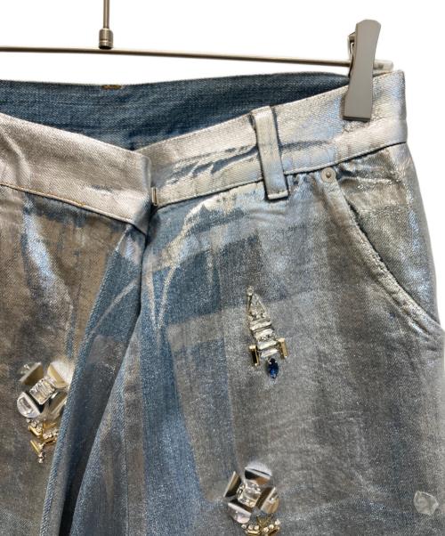 MUVEIL（ミュベール）MUVEIL (ミュベール) 装飾 コーティングデニムパンツ シルバー サイズ:38の古着・服飾アイテム