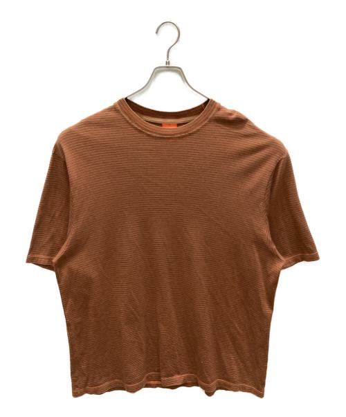 Yonetomi（ヨネトミ）Yonetomi (ヨネトミ) GARMENT DYED RANDOM BORDER T-SHIRT ブラウン サイズ:4の古着・服飾アイテム