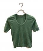 AURALEEオーラリー）の古着「HIGH GAUGE COTTON PILE KNIT U-NECK TEE」｜グリーン