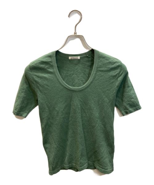 AURALEE（オーラリー）AURALEE (オーラリー) HIGH GAUGE COTTON PILE KNIT U-NECK TEE グリーン サイズ:SIZE 1の古着・服飾アイテム