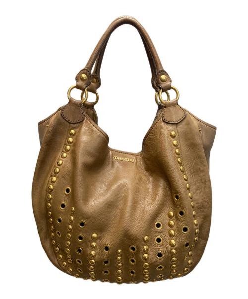 MIU MIU（ミュウミュウ）MIU MIU (ミュウミュウ) スタッズ レザーワンショルダーバッグ ブラウンの古着・服飾アイテム