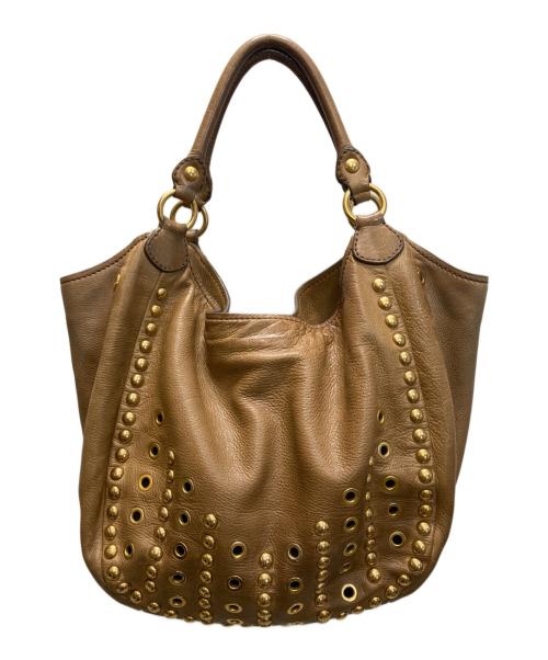 MIU MIU（ミュウミュウ）MIU MIU (ミュウミュウ) スタッズ レザーワンショルダーバッグ ブラウンの古着・服飾アイテム