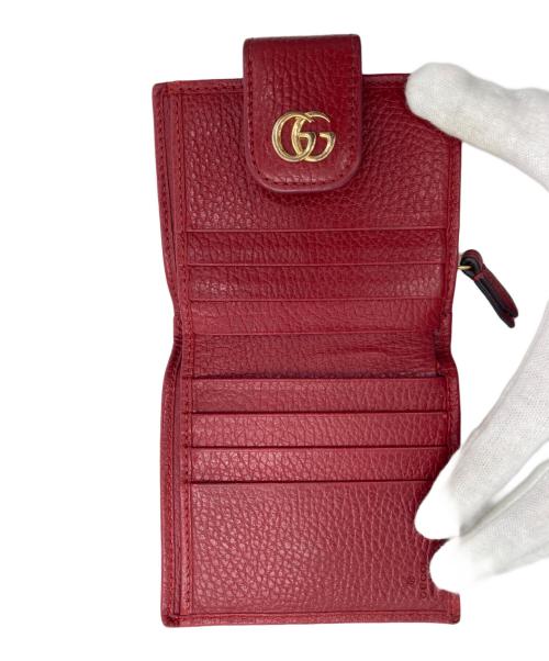 GUCCI（グッチ）GUCCI (グッチ) GGマーモント 二つ折り財布 レッドの古着・服飾アイテム