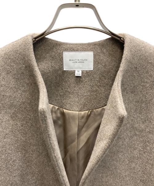 BEAUTY&YOUTH（ビューティーアンドユース）BEAUTY&YOUTH (ビューティーアンドユース) ビーバーノーカラーロングコート ベージュ サイズ:Mの古着・服飾アイテム