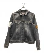 Palm Angelsパーム エンジェルス）の古着「バックプリントデニムトラッカージャケット/Back Printed Denim Trucker Jacket」｜ブラック
