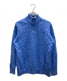 POLO RALPH LAUREN（ポロ・ラルフローレン）の古着「クォータージップ ケーブルニット/Quarter-Zip Cable Knit Jumper」｜ブルー