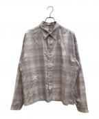 H BEAUTY&YOUTHエイチ ビューティー&ユース）の古着「ニュアンス シアーチェック ワイド レギュラーカラーシャツ」｜ピンク