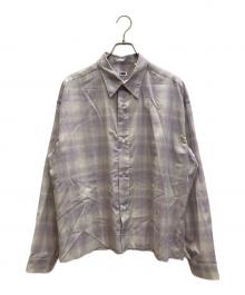 H BEAUTY&YOUTH（エイチ ビューティー&ユース）の古着「ニュアンス シアーチェック ワイド レギュラーカラーシャツ」｜ピンク