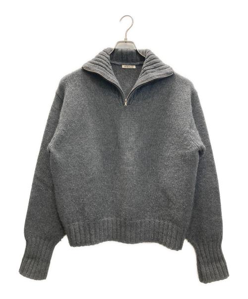 AURALEE（オーラリー）AURALEE (オーラリー) WOOL SOFT CORD KNIT HALF ZIP P/O/ウール ソフト コード ニット ハーフ ジップ プルオーバー グレー サイズ:5の古着・服飾アイテム