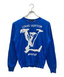 LOUIS VUITTON（ルイ ヴィトン）の古着「LVスクリブルインターシャ クルーネックニット」｜ブルー