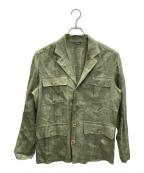 FINAMORE NAPOLIフィナロレ ナポリ）の古着「ヘリンボーン リネン サファリ シャツジャケット」｜グリーン