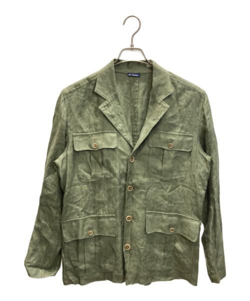 FINAMORE NAPOLI（フィナロレ ナポリ）FINAMORE NAPOLI (フィナロレ ナポリ) ヘリンボーン リネン サファリ シャツジャケット グリーン サイズ:Sの古着・服飾アイテム