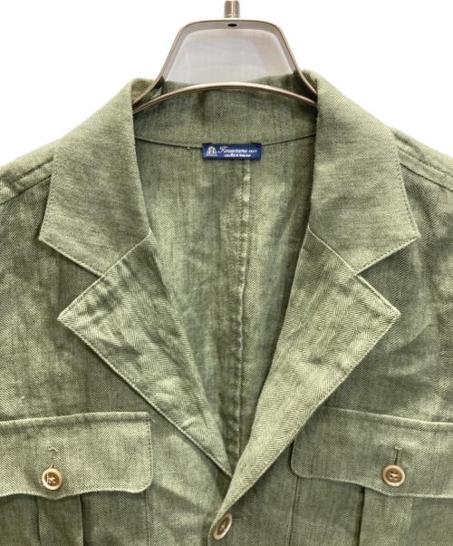 FINAMORE NAPOLI（フィナロレ ナポリ）FINAMORE NAPOLI (フィナロレ ナポリ) ヘリンボーン リネン サファリ シャツジャケット グリーン サイズ:Sの古着・服飾アイテム