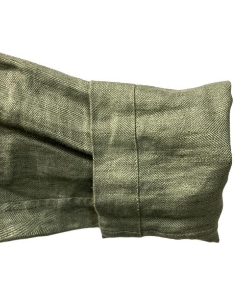 FINAMORE NAPOLI（フィナロレ ナポリ）FINAMORE NAPOLI (フィナロレ ナポリ) ヘリンボーン リネン サファリ シャツジャケット グリーン サイズ:Sの古着・服飾アイテム