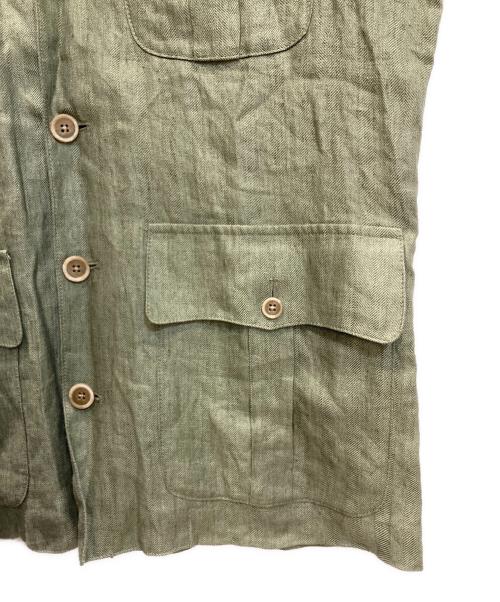 FINAMORE NAPOLI（フィナロレ ナポリ）FINAMORE NAPOLI (フィナロレ ナポリ) ヘリンボーン リネン サファリ シャツジャケット グリーン サイズ:Sの古着・服飾アイテム