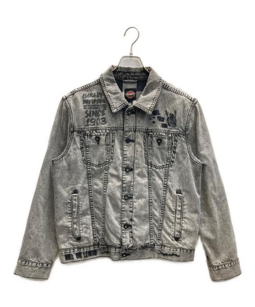 HARLEY-DAVIDSON（ハーレーダビッドソン）HARLEY-DAVIDSON (ハーレーダビッドソン) ウォッシュ加工 裏地チェック デニムジャケット ブラック サイズ:Lの古着・服飾アイテム